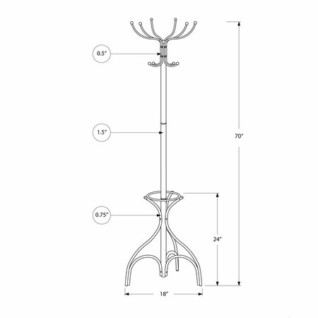 Homeroots 70 in. Silver Metal with An Umbrella Holder Coat Rack 332685